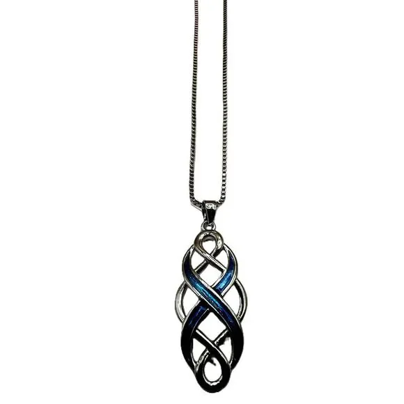 NEW Blue Interlaced Design Pendant Chain Necklace - Picture 5 of 9